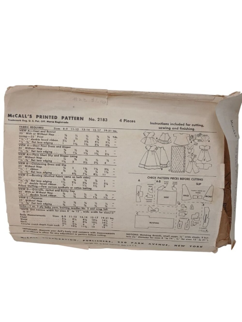 1958 McCalls 2183 Doll Pattern and Wardrobe for Betsy Wetsy Handmade Clothes #SB - Picture 5 of 16